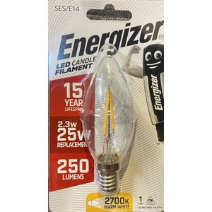 Energizer Led lamp Kaars filament 2.3w (=25watt) 250 lumen 2700k per 12 stuks/ omdoos