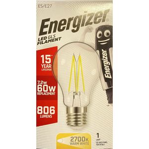 Energizer Led Lamp Normaal Filament Dimbaar 7.2w (=60w) 806 lumen 2700k 12 stuks / omdoos