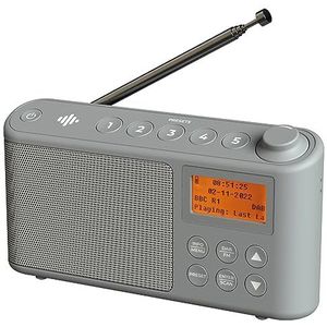 DAB-radio, draagbaar, DAB/DAB-radio, FM-radio, kleine radio, draagbare radio, netspanning en batterij, USB-oplaadbaar, 15 uur lang afspelen, groot LCD-scherm (Spectrum by iBox)