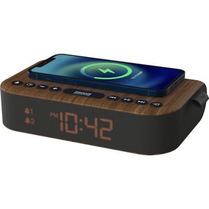 i-box Wekker met draadloos opladen, nachtlampje, radiowekker, stereo-bluetooth-luidspreker, draadloos QI-opladen met USB-aansluiting, dual-alarm, FM-radio.