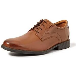 Clarks Whiddon Plain Oxford plat voor heren, Donkerbruin leer.