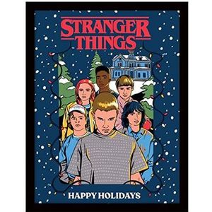 Pyramid International Stranger Things Poster met zwart frame (Happy Holidays Design) 30cm x 40cm Frame en Stranger Things Wall Art - Officiële Stranger Things Merchandise