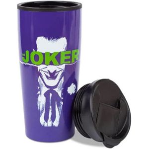 DC Comics Joker reisbeker Straight Outta Arkham paars/groen, bedrukt, van 100% roestvrij staal/kunststof, inhoud ca. 450 ml