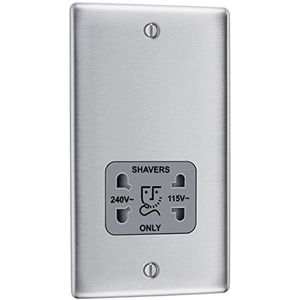 BG Electrical NBS20G-01 115- en 240-Volt Dual Voltage Shaver Socket, geborsteld staal met grijs inzetstuk