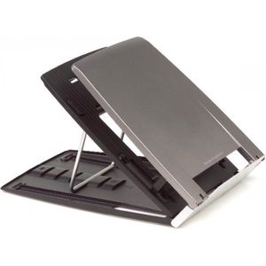 BakkerElkhuizen Ergo-Q 330 Mobiele laptopstandaard, met documenthouder, opvouwbaar, 6 hoogtes, grijs/zilver