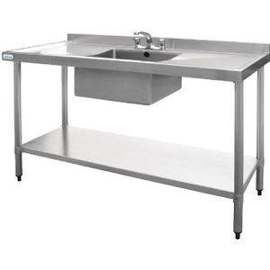 Inox Spoelwerktafel | Spoelbak Midden | 150x60x90 cmLager dan 90 cm