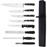 Deglon - Sabatier - Messenset - Zwart - 8-delige set met RVS lemmet en thermoplastische handgrepen