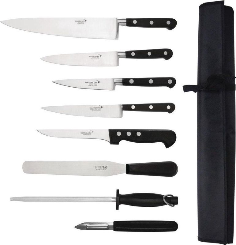 Deglon - Sabatier - Messenset - Zwart - 8-delige set met RVS lemmet en thermoplastische handgrepen
