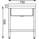 RVS spoelbak met onderblad 75x60cm