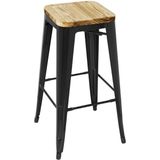 Bolero Bistro hoge kruk met houten zitting, zwart (4 stuks) - Staal GM640