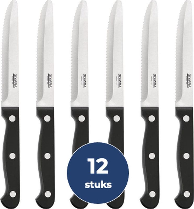 Steakmessen- ronde punt - ZWART - 12 stuks - Olympia - CS716