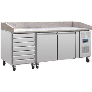 Polar U-serie Pizza Werkbank met Marmeren Blad en Deeglades 428L