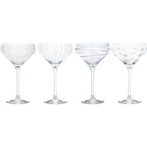 Mikasa Cheers Champagne Schotels, Crystal Retro Champagne Glazen, Zilver Design, 400ml, Set van 4