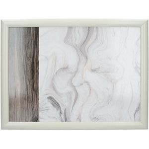 Creative Tops C000317 Dienblad met kussen, wit marmer en hout, 44 x 34 cm, wit/grijs