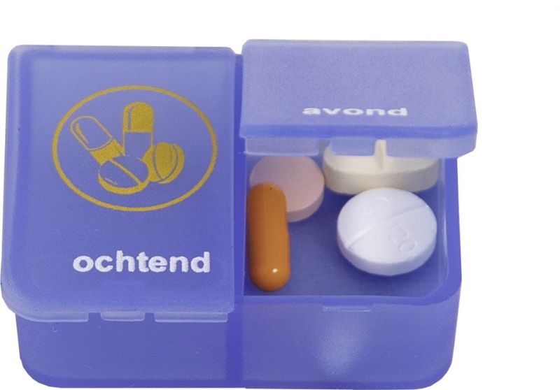 Pillendoos 1 dag - 2 vaks transparant blauw NL