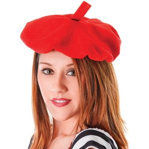 Franse baret - rood - polyester - voor volwassenen - Carnaval accessoires  - Verkleedhoofddeksels