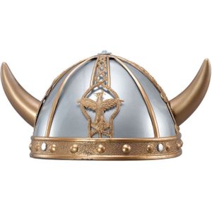 Viking verkleed helm - grijs/goud - kunststof - voor volwassenen - Verkleedhoofddeksels