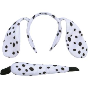 Verkleed set dalmatier - oortjes/staart - wit/zwart - voor kinderen  - Verkleedhoofddeksels