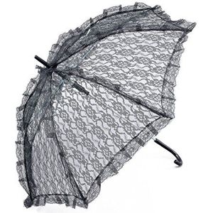 Zwarte kanten parasol met lang handvat - (1 stuk) - perfect accessoire voor film en tv, historisch, wereldboekendag, buitenevenementen en meer