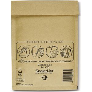Mail Lite luchtkussenenveloppen, goud, C/0, 150 x 210 mm, doos van 100 stuks