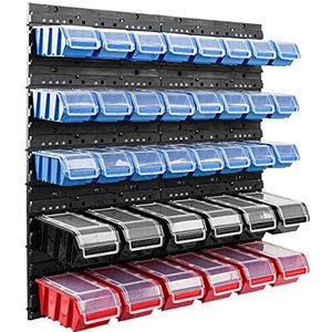Box met deksel + wandrek 80 x 80 cm, stapelboxen, opslagrek, opbergsysteem (blauw/zwart/rood)
