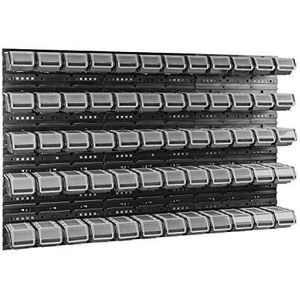 Box met deksel + wandrek, 60 stuks, 120 x 80 cm, stapelboxen, opbergkast, opbergsysteem, zwart