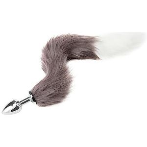 BeHorny tail buttplug furry vos, kattenstaart anaalplug, grijs en wit