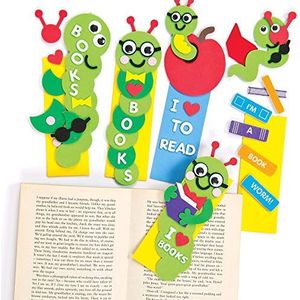'Boekenworm' boekenlegger knutselsets van foam (Pak van 4) Knutselset