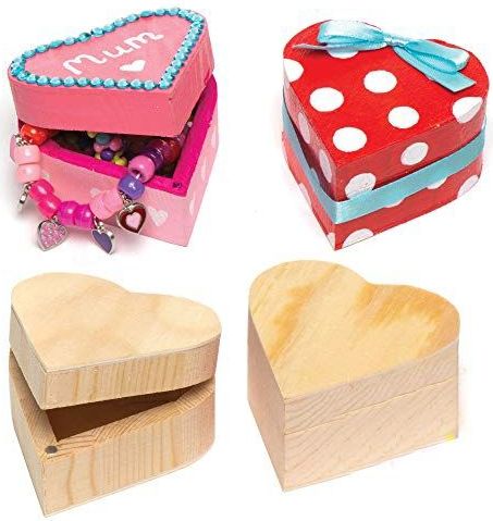 Baker Ross Houten Dozen Hart voor Kinderen - 4 Stuks - Knutselset