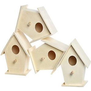 Baker Ross EC1235 Mini hout, vogelhuisje om te beschilderen en te decoreren voor kinderen, kunst- en knutsel- of tuinprojecten (4 stuks)