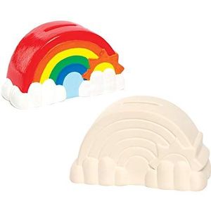 Baker Ross Regenboog-keramiek-muntenbanken voor kinderen om te schilderen versieren en te bekijken - Creatief porseleinen knutselset voor kinderen (doos met 2)