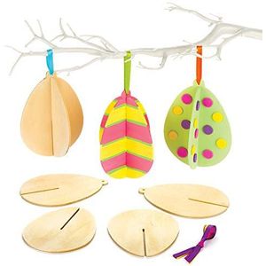3D paasei decoratie hangers van hout (Pak van 6) Pasen Knutselactiviteiten