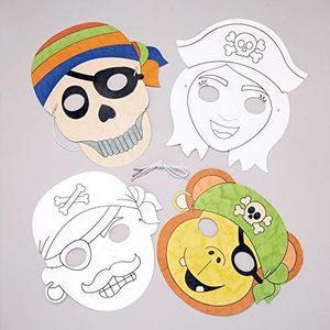 Inkleurbare piraten maskers van karton (Pak van 8) Knutselset