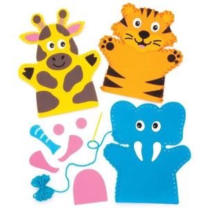 Baker Ross Handpoppennaaisets ""jungledieren"" (4 stuks) AW545 – voor kinderen om te naaien – knutselwerk met vilten onderdelen en decoraties