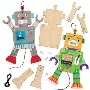 Baker Ross AW648 Knutselsets houten figuren ""Roboter"" (4 stuks) – beweegbare pop met beweegbare armen en benen voor kinderen om vorm te geven,hout