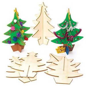 Baker Ross AW983 3D-kerstbomen van hout (pak van 5) - feestelijke knutselprojecten