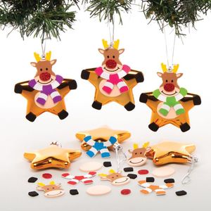 Baker Ross AT178 rendier kerstballen set in stervorm (6 stuks) kerstboomversiering knutselset voor kinderen, gesorteerd