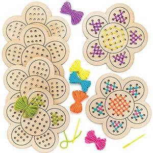 Baker Ross Houten bloemen om te weven, 4 stuks, handmatige activiteiten voor kinderen (AT378)
