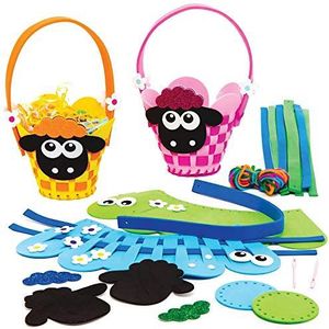 Baker Ross pluizig schaap korfvlechten knutselsets voor kinderen (4 stuks) creatieve sets om te knutselen en te decoreren voor de lente