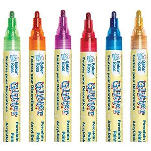 Baker Ross Verfpennen Acryl Glitter Marker Set, Kunst en Ambachtelijke benodigdheden - Rood, Oranje, Paars, Goud, Groen en Blauw (6 Pack), AT522