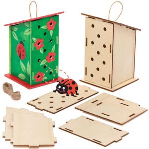 Baker Ross AT884 Houten Ladybird House Kits, Voor Kinderen Kunst en Ambachten Projecten (Pack van 2), Verschillende