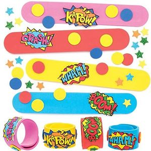 Baker Ross AT899 - Klaparmbanden - 4 Stuks - Rood Blauw Roze Geel - Knutselspullen en Traktaties voor Kinderen