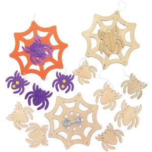 Spinnenweb Decoraties van Hout  (Pak van 3) Halloween Knutselen