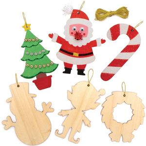 Baker Ross AX464 Houten Kerstdecoraties - Pakket Van 12, Houtambachten Voor Kinderen Om Te Versieren, Ideale Kerstboomdecoratie, Geweldig Voor School, Knutselgroepen En Thuis Knutselen