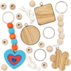 Baker Ross AX678 Houten Sleutelhanger Kits - Pack van 5, tas Dangler creatieve activiteiten voor kinderen kunst en ambachten of sleutelhanger maken projecten