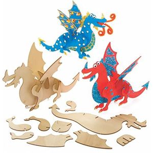 Baker Ross AX842 Houten Draak Knutsel Kit - Pakket Van 3, Voor Kinderen Om Te Schilderen, Te Versieren En Tentoon Te Stellen Voor De Viering Van Het Chinese Nieuwjaar