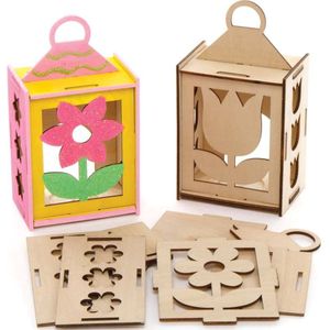 Baker Ross - Houten Lantaarns - Bloemenmotief - 3 Stuks - Creatieve Vrije Tijd