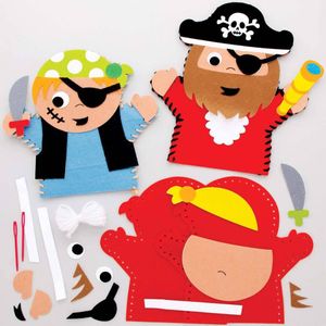 Baker Ross FE268 Piraten Handpop Naai Set - Pakket van 4, Naai Sets voor Kinderen, Bouw Je Eigen Poppen, Poppen voor Kinderen