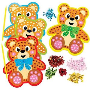 Baker Ross 4 stuks pluche beer glitter pluche beer teddybeer decoratie voor kinderen DIY knutselen doe-het-zelf decoratie kunstprojecten