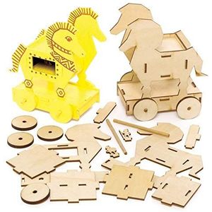 Baker Ross FE453 Sets Met Houten Trojaanse Paarden - Set van 2, houten knutselsets voor kinderen om te versieren en te laten zien, educatieve activiteit voor kinderen